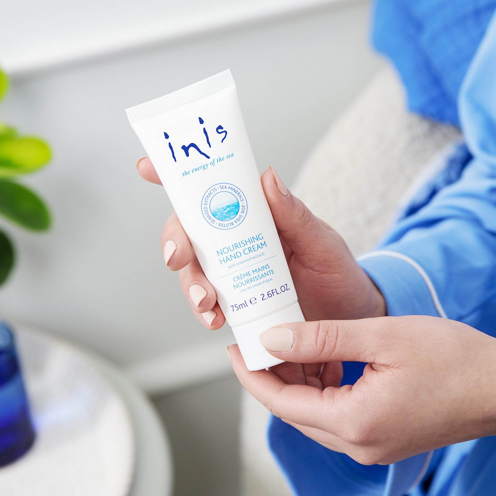 Inis Nourishing Hand Cream texture closeup shows silky, fast-absorbing finish.
