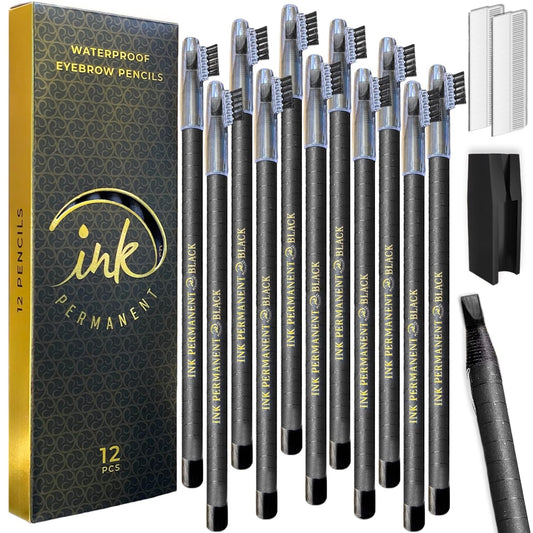 Ink Permanent 12-pack eyebrow pencil image showing natural-looking brow strokes for daily definition.