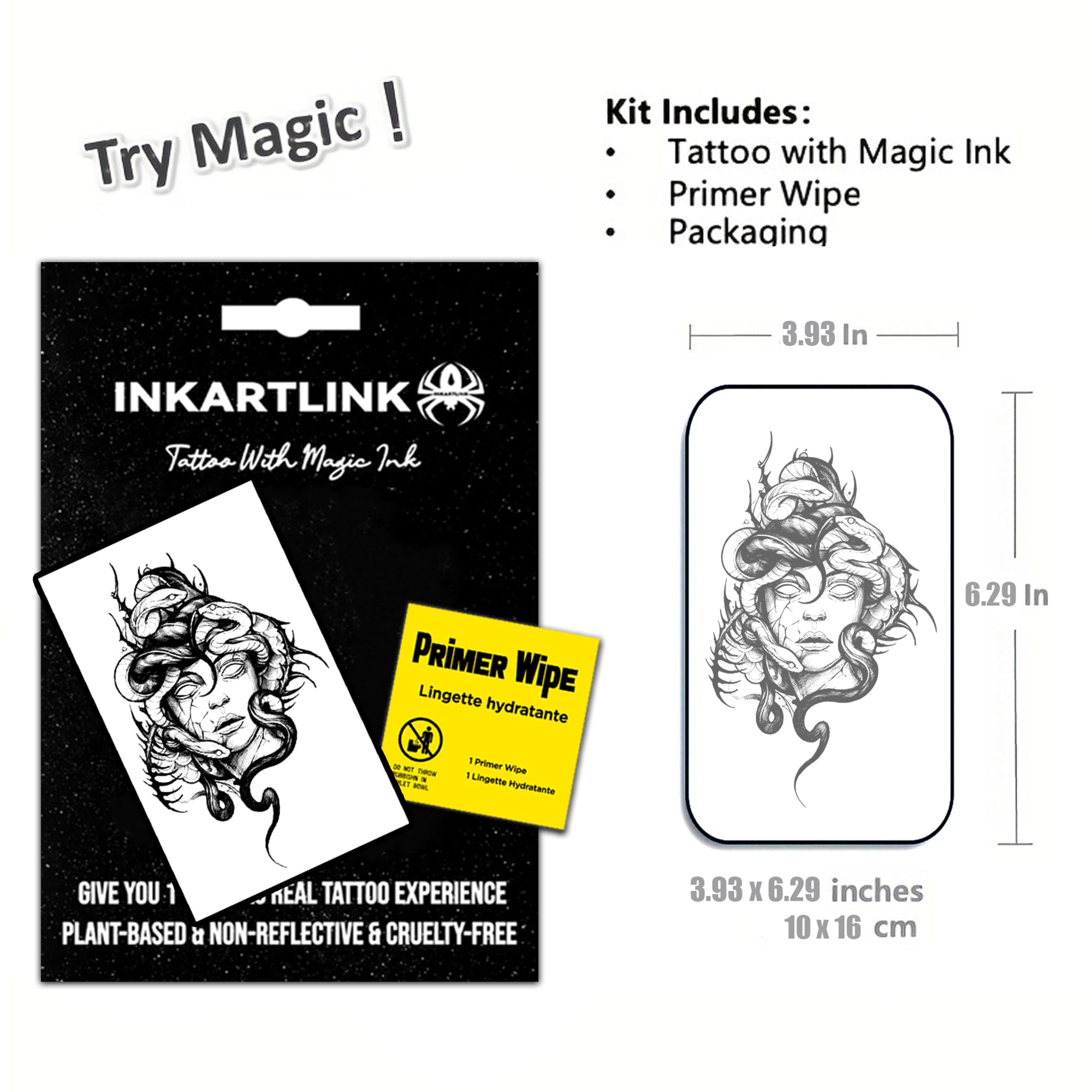 INKARTLINK application completed in 30 seconds for a detailed temporary tattoo.