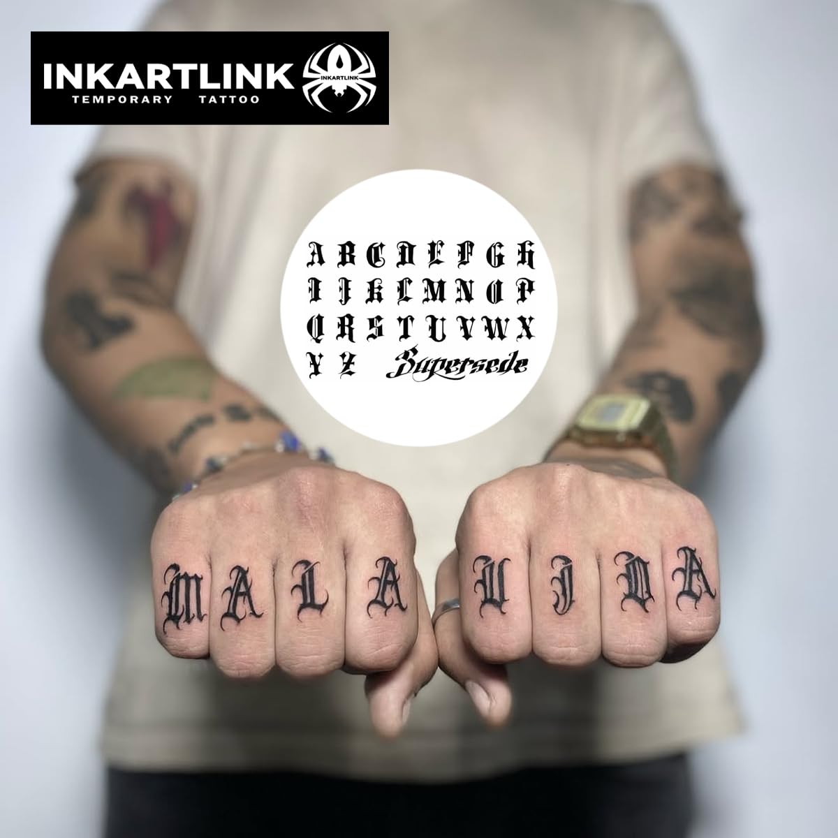 INKARTLINK easy-apply tattoo showing 30-second application for precise, detailed results.