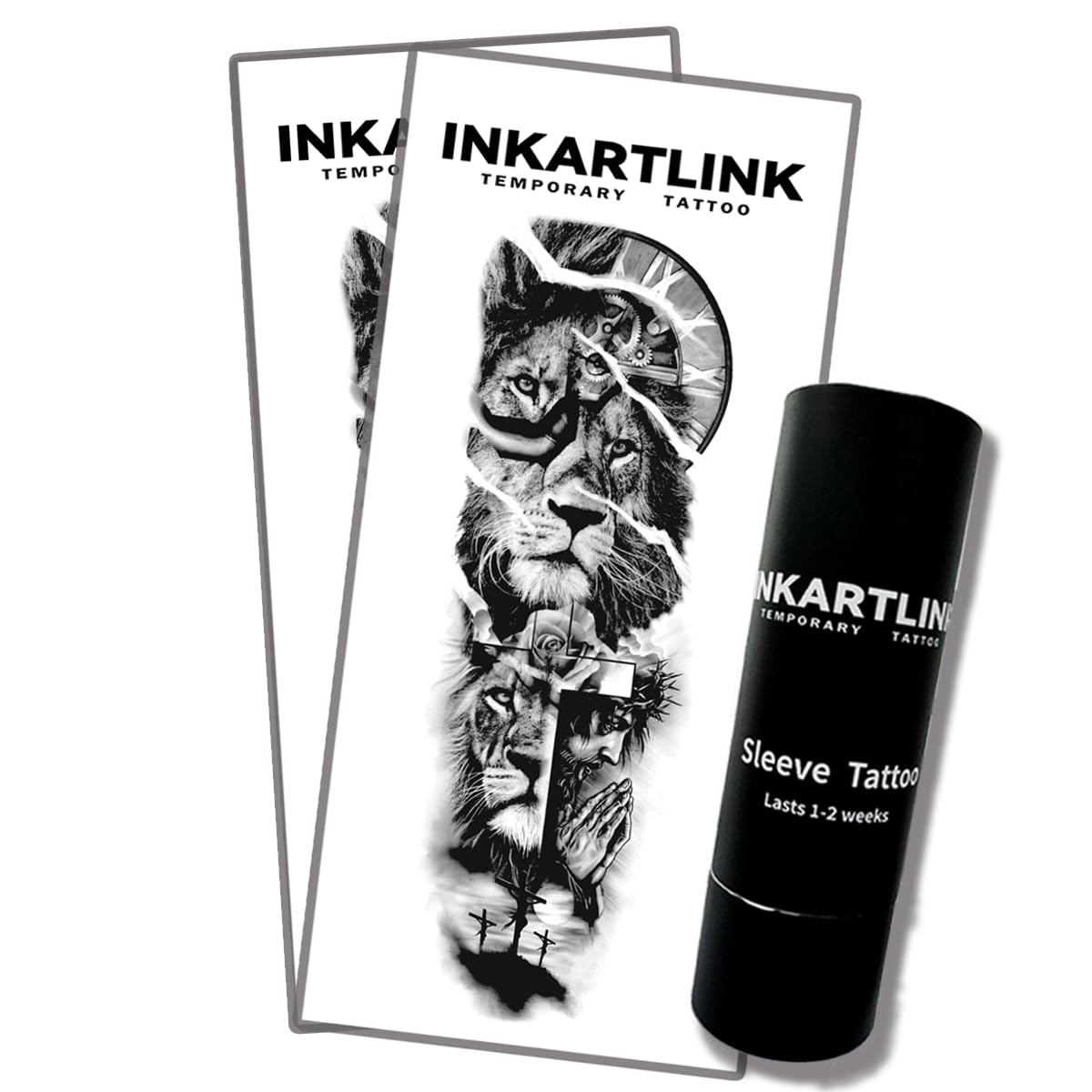 INKARTLINK Lion full-arm tattoo—bold design with waterproof, long-lasting wear.
