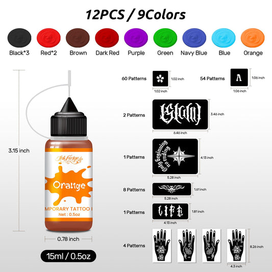 InkForge stencil sheets pack shown with 130 designs for DIY body art.