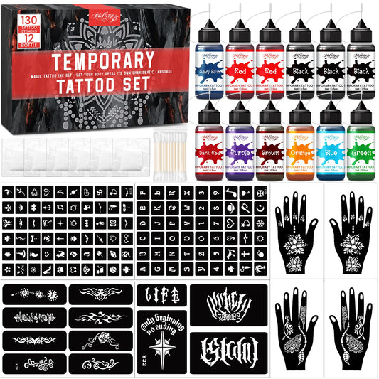 InkForge tattoo kit bottles displayed for vibrant temporary designs.