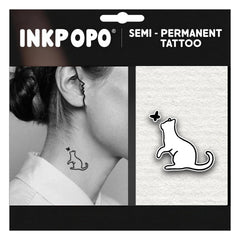 INKPOPO front packaging showing three tattoo sheets and instruction card for easy use