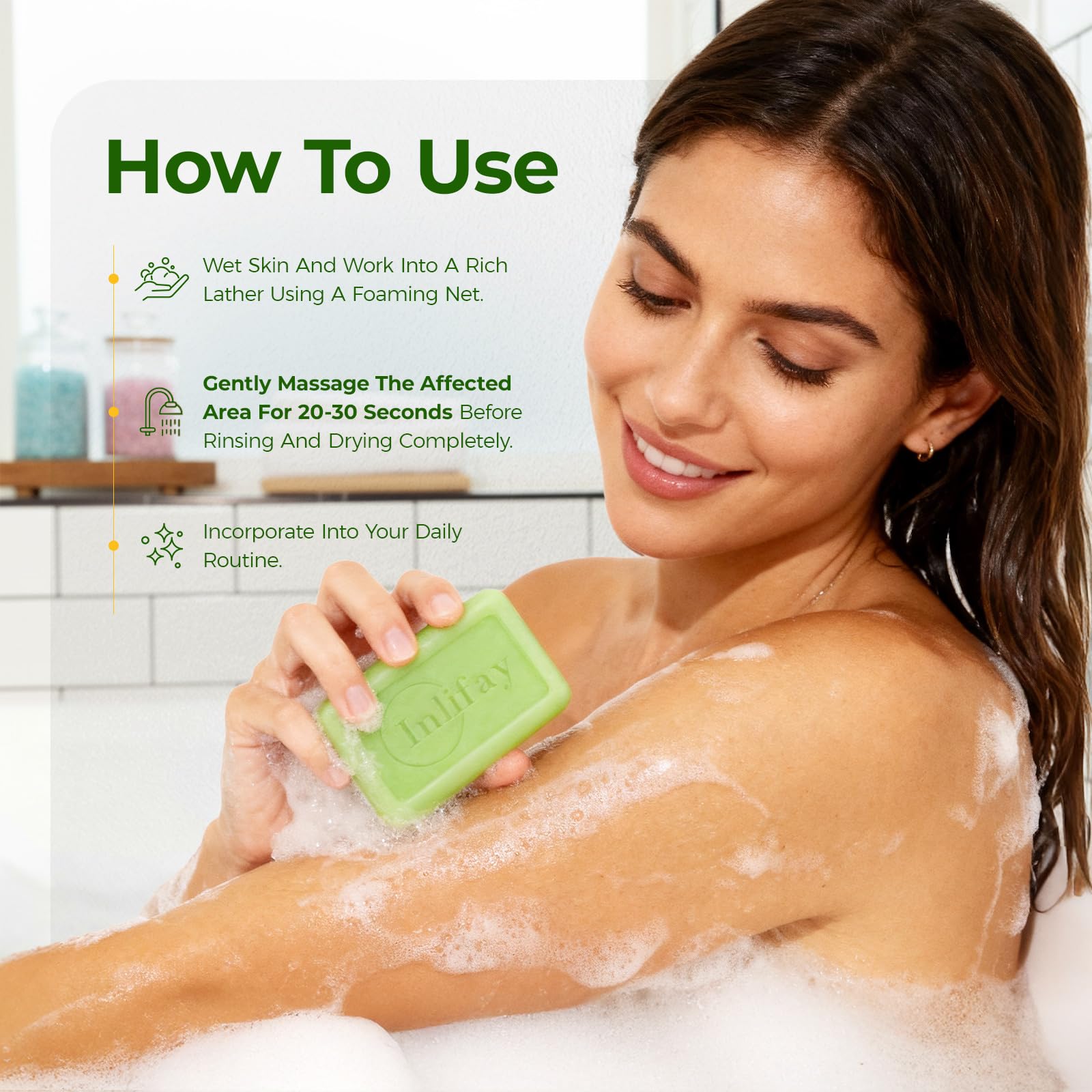 Inlifay cleansing soap rinse delivers a clean, cooling finish after shower.