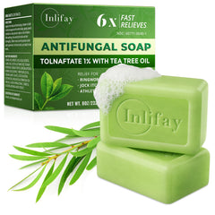 Inlifay antifungal soap bar with tea tree oil lather for clean, refreshed skin.