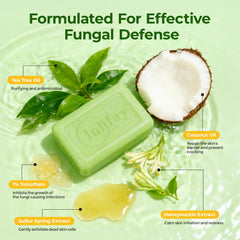 Inlifay antifungal soap bar unwrapped on bathroom shelf for daily cleansing.