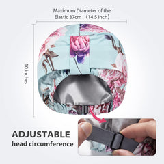 Closeup of INNELO satin lining on shower cap for smooth hair glide