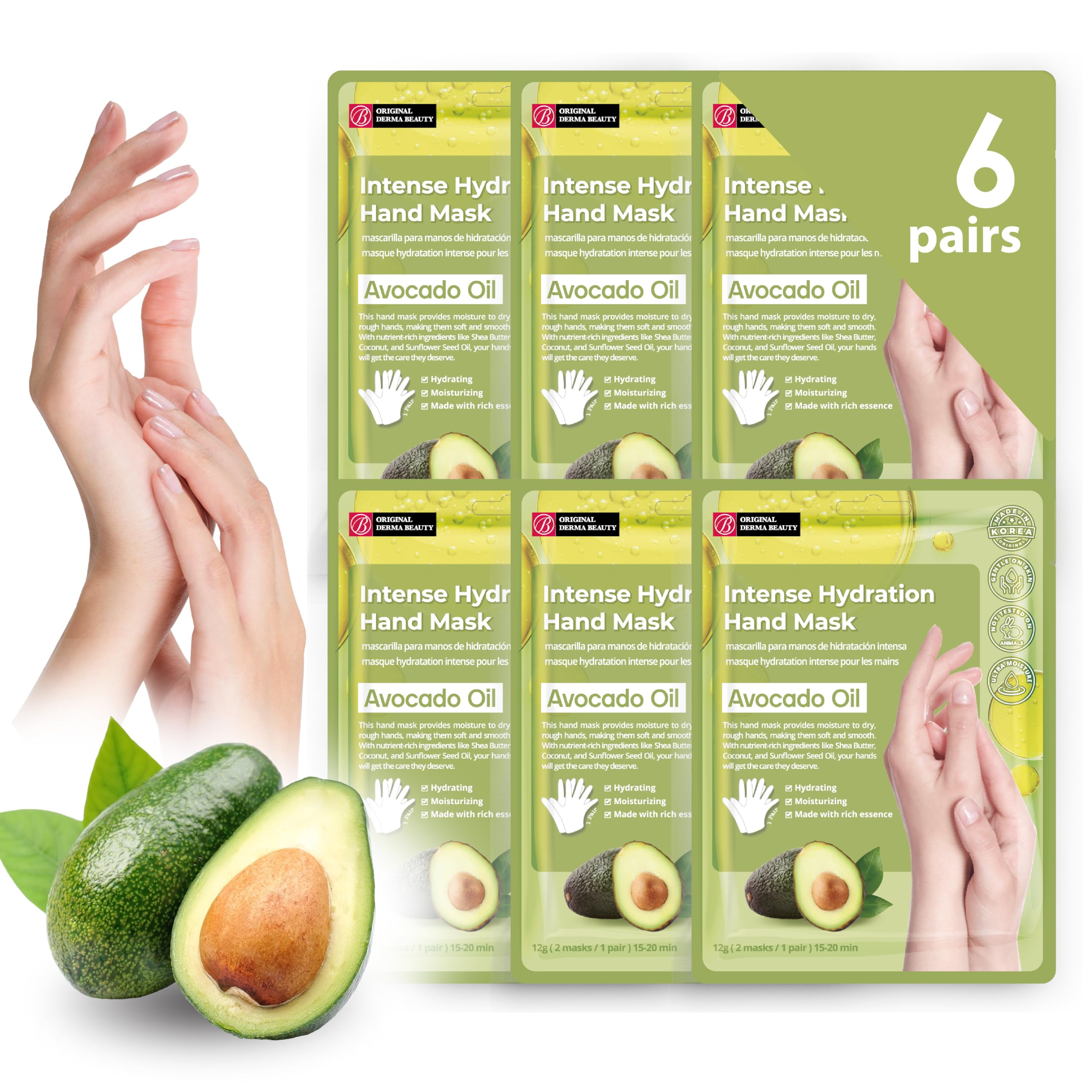Innerest hand mask gloves with avocado oil deliver deep hydration for nourished skin.