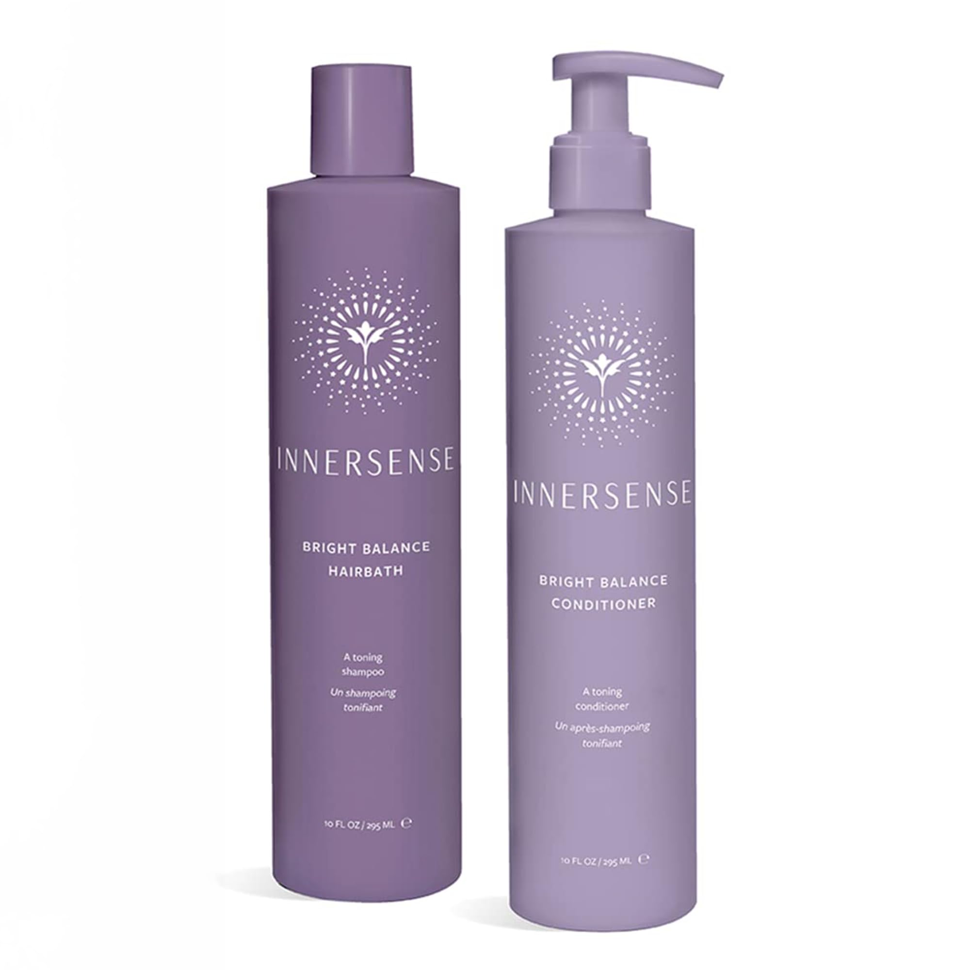 INNERSENSE Bright Balance Purple Shampoo bottle showing color correction for blonde hair