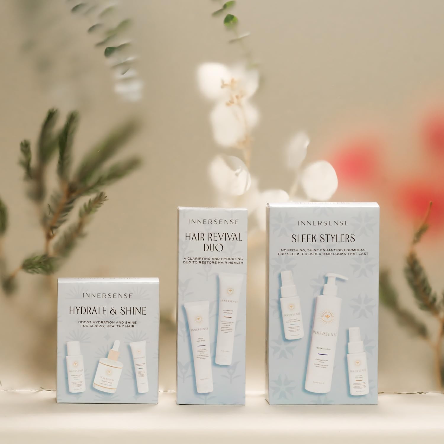 INNERSENSE Hydrate and Shine set packaging displaying full 3-piece system