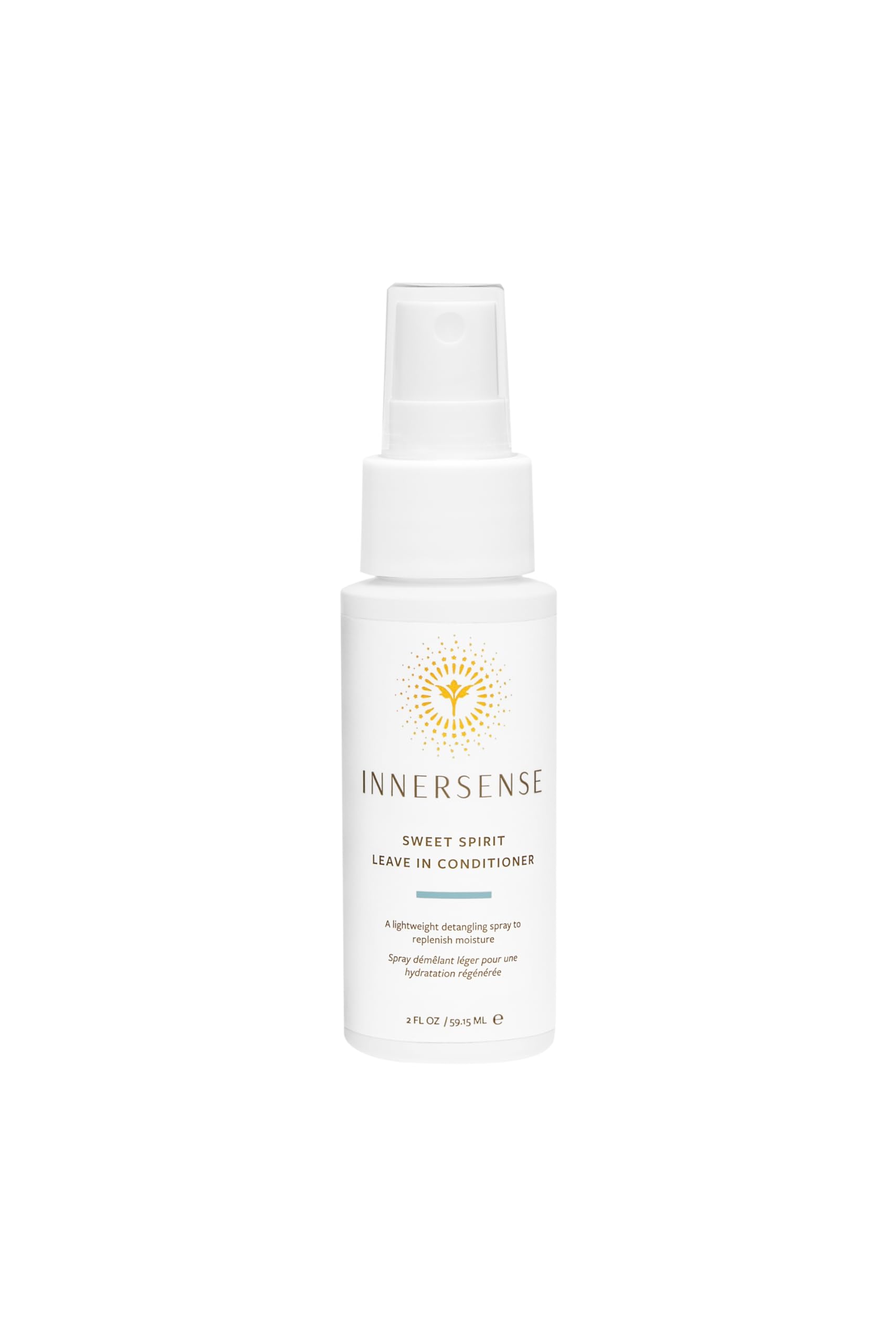 INNERSENSE Conditioner bottle demonstrating detangling and soft, bouncy results.