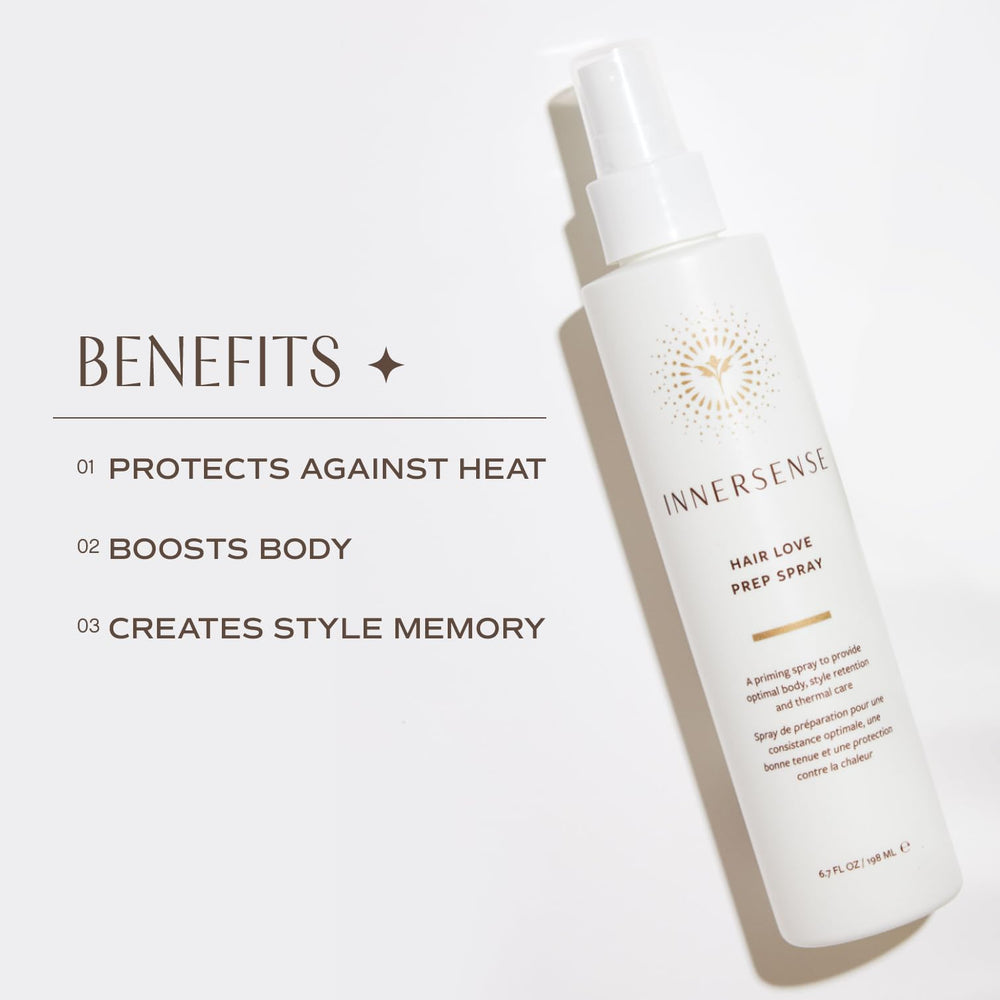 INNERSENSE Hair Love Prep Spray applied to hair for thermal care
