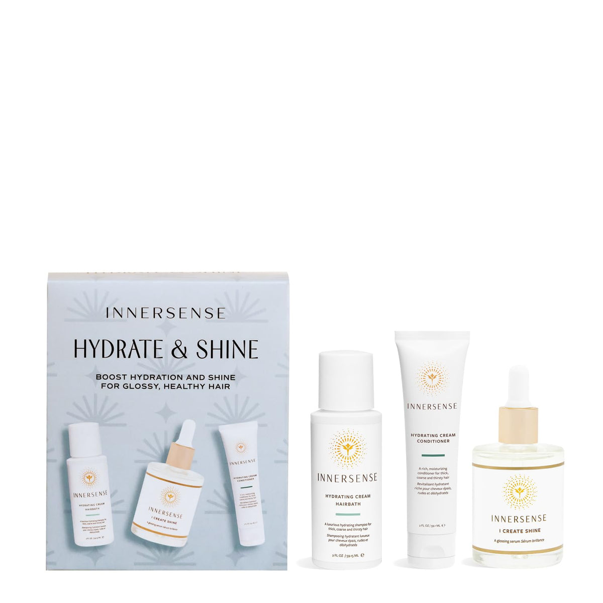 INNERSENSE Hydrate Cream Hairbath bottle showing moisturizing lather and shine boost