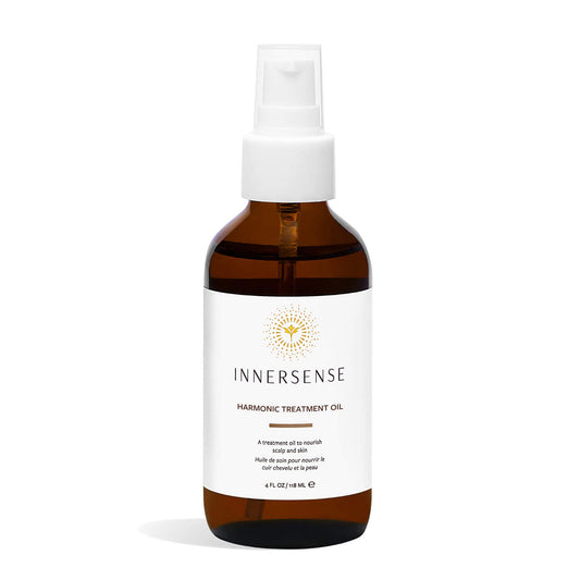 INNERSENSE Natural Harmonic Treatment Oil bottle close-up, nourishing scalp care.