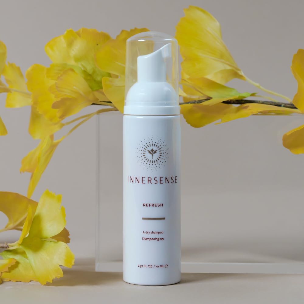 INNERSENSE Natural Refresh Dry Shampoo texture detail showing powder-to-foam transition for clean feel.