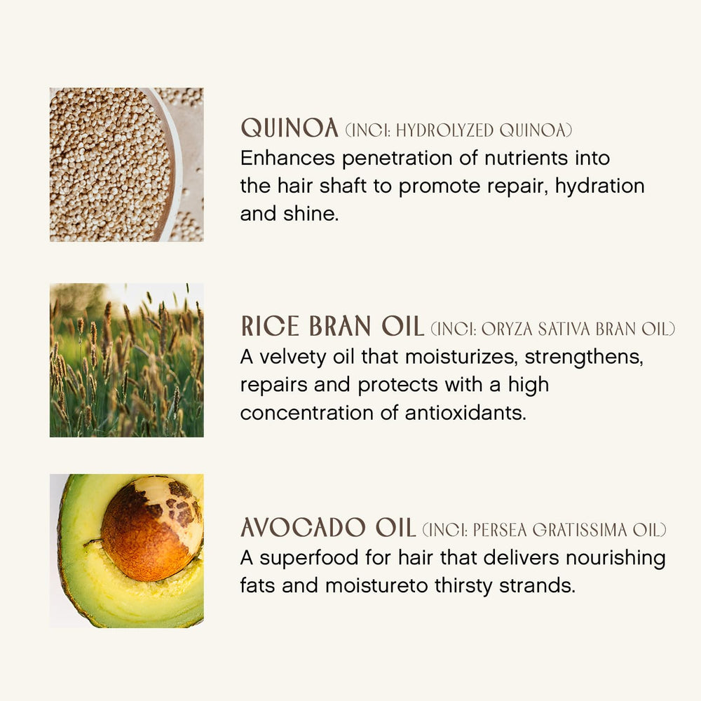 INNERSENSE Hairbath ingredients quinoa and avocado nourish hair texture