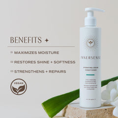 INNERSENSE Organic Beauty hydrating cream conditioner application hands shows even distribution.