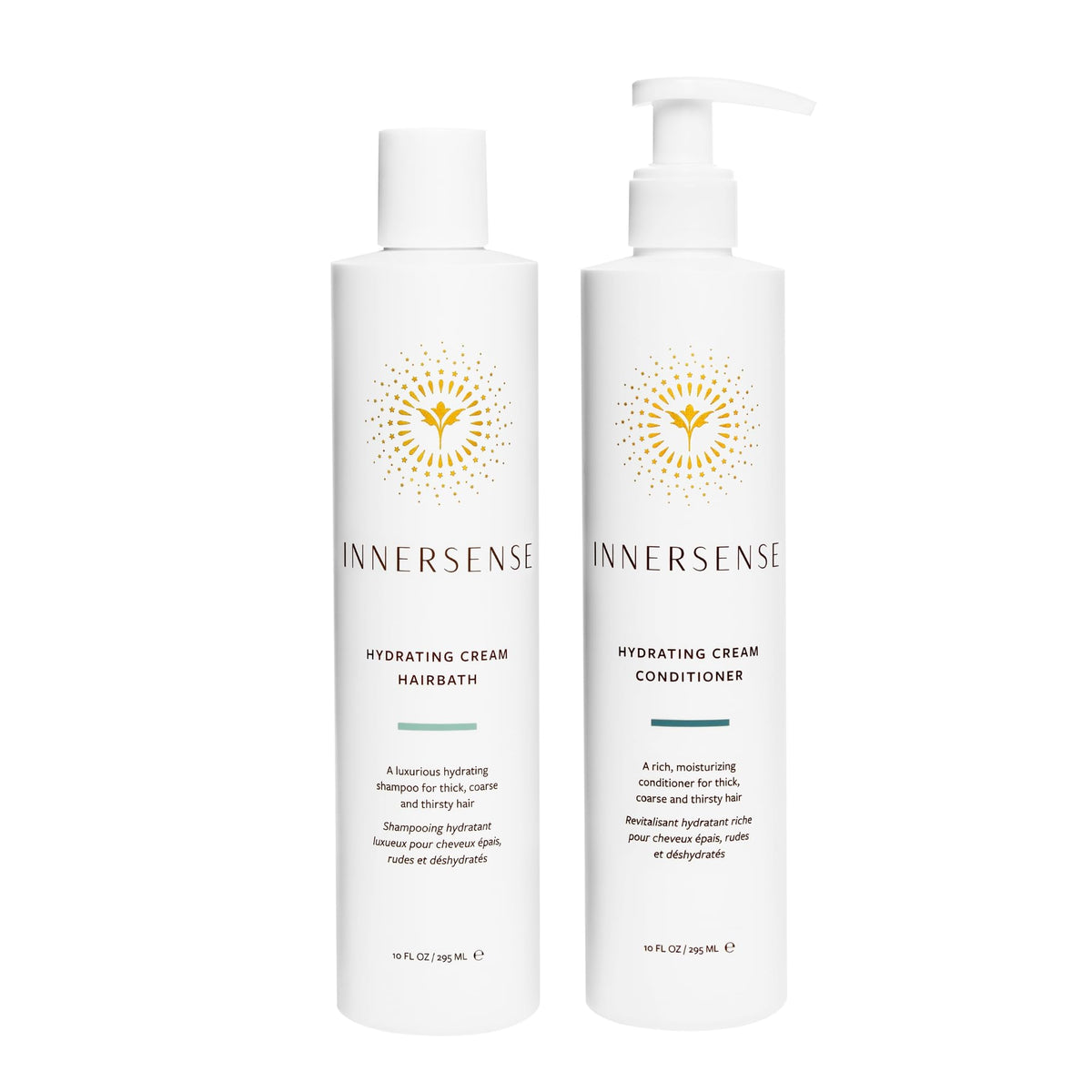 INNERSENSE Organic Hydrating Hairbath bottle pour, showcasing rich conditioning lather.
