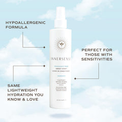 INNERSENSE Sweet Spirit Leave-In bottle dispensing weightless, fragrance-free formula for all hair types.