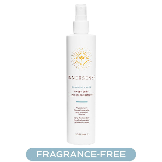 INNERSENSE Sweet Spirit Leave-In spray mist on damp hair for shine.