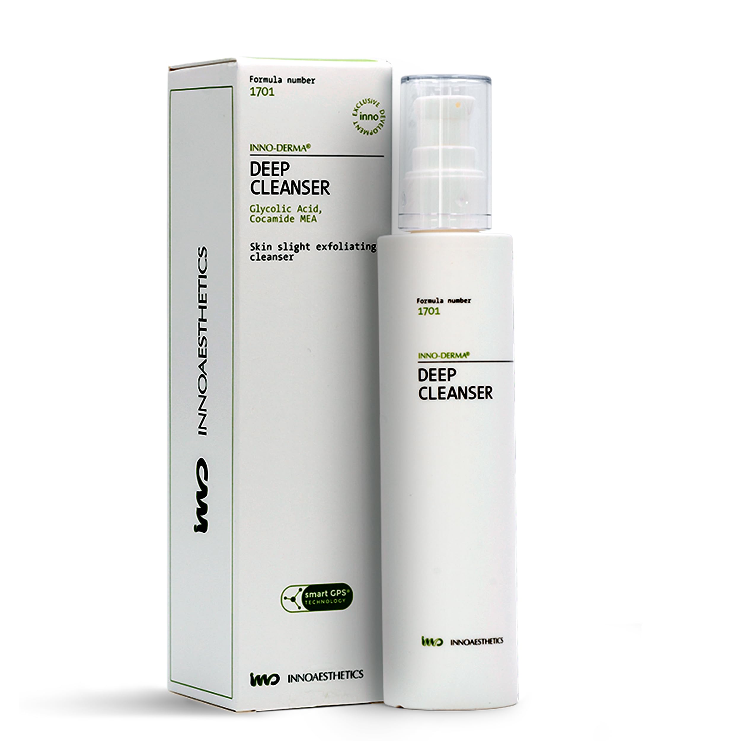 INNOAESTHETICS Deep Cleanser bottle with pump and glycolic gel for daily purification