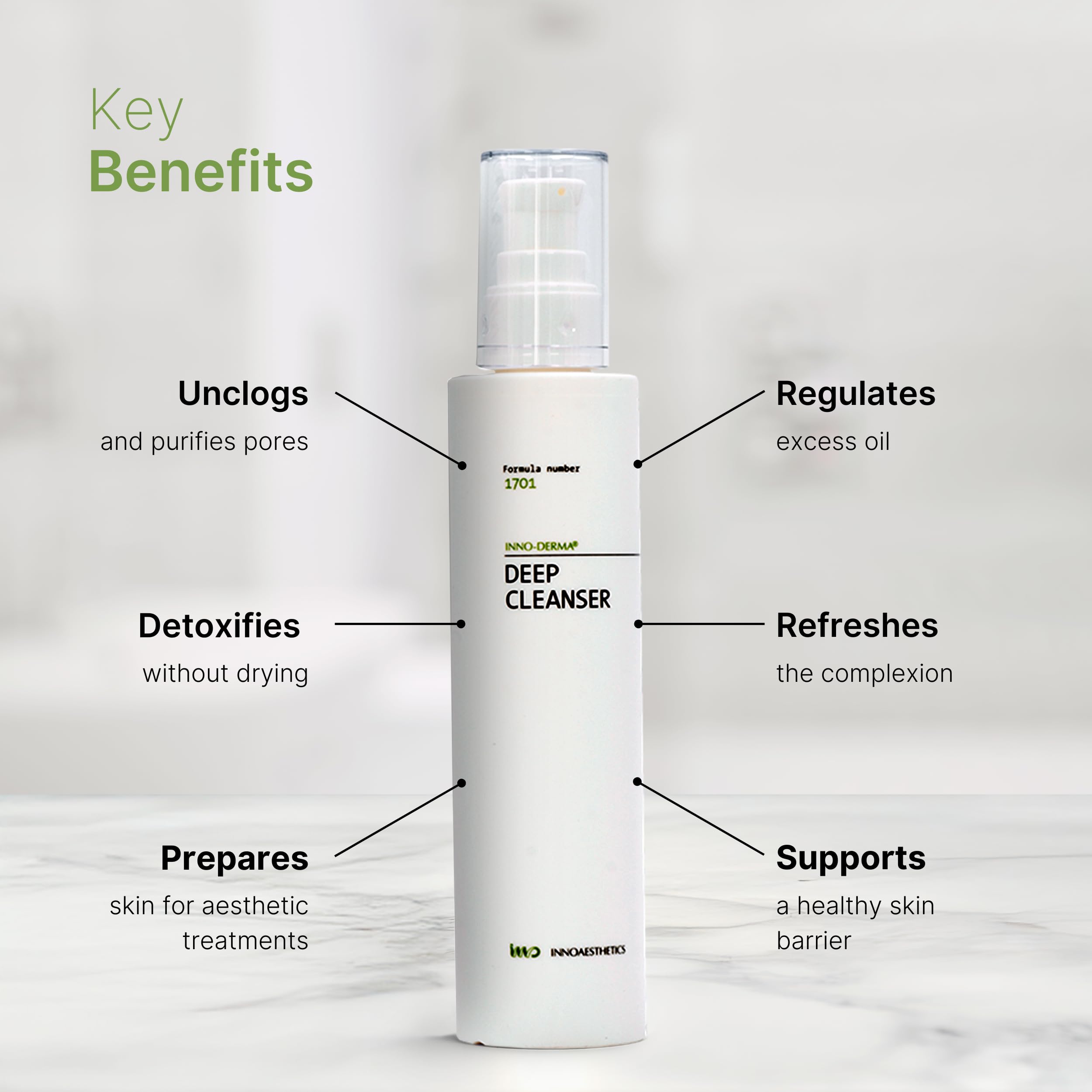 INNOAESTHETICS Deep Cleanser Formula 1701 label highlighting glycolic exfoliation