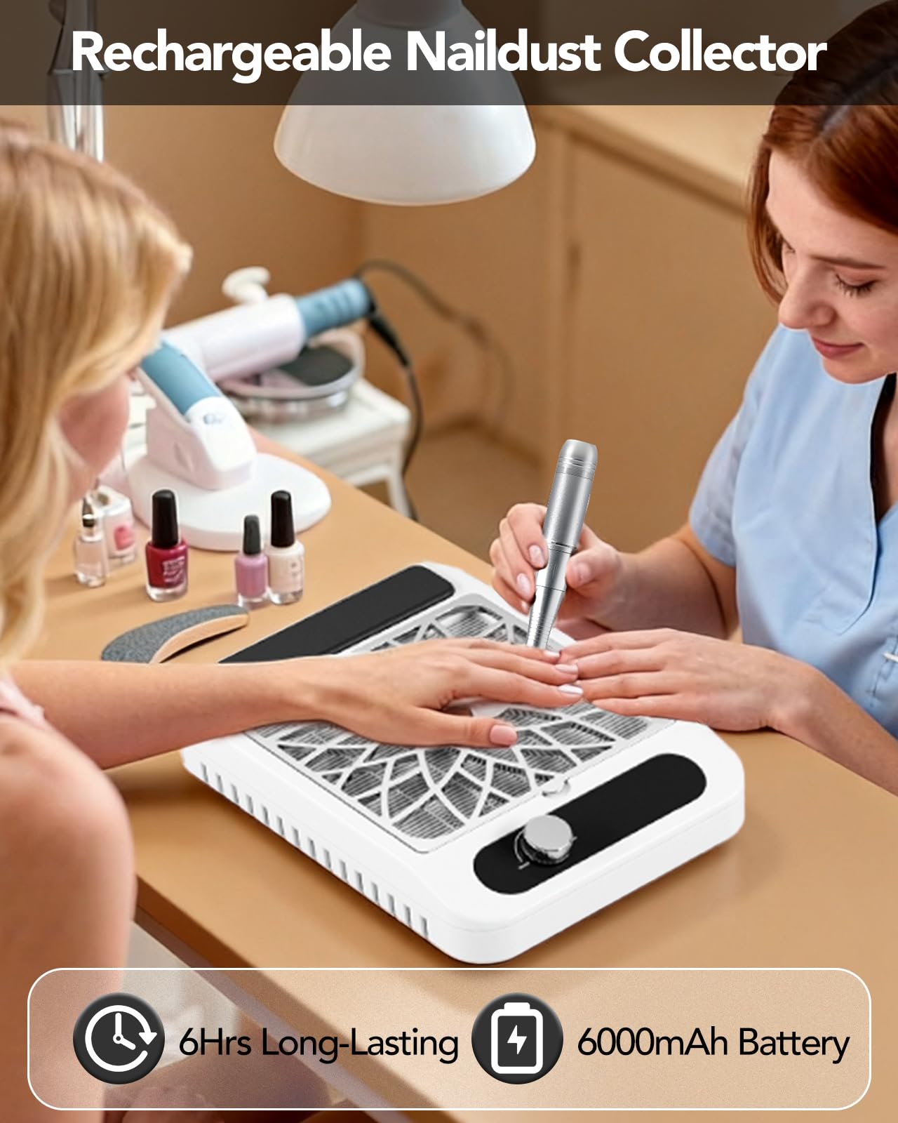 Innoworld reusable-filter dust-collector keeps air cleaner during nail sessions.