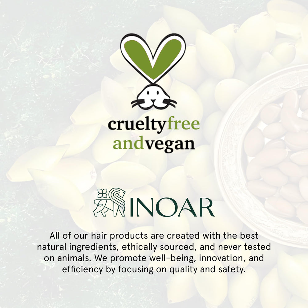 INOAR Argan Oil Hydrating Treatment beside color processing tools for color-friendly care.