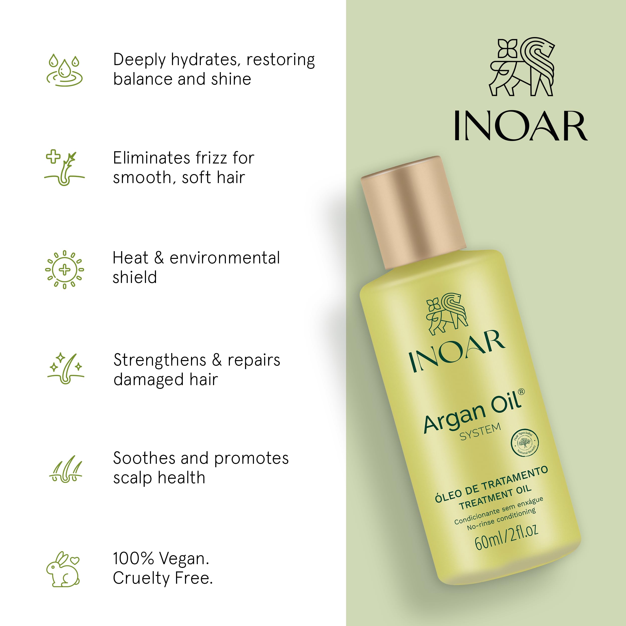 Close-up of the glossy INOAR Argan Oil Hydrating Treatment texture.