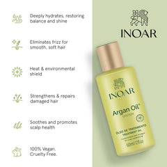 Close-up of the glossy INOAR Argan Oil Hydrating Treatment texture.