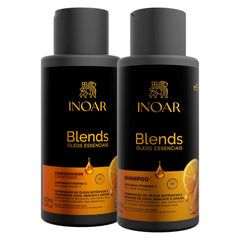 Inoar Blends shampoo bottle showing deep hydration and shine benefits.
