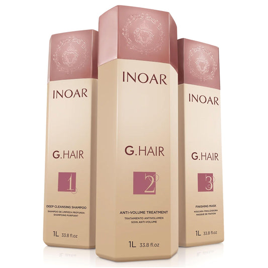 INOAR G.Hair Deep Cleansing Shampoo purifies buildup for optimal treatment prep.