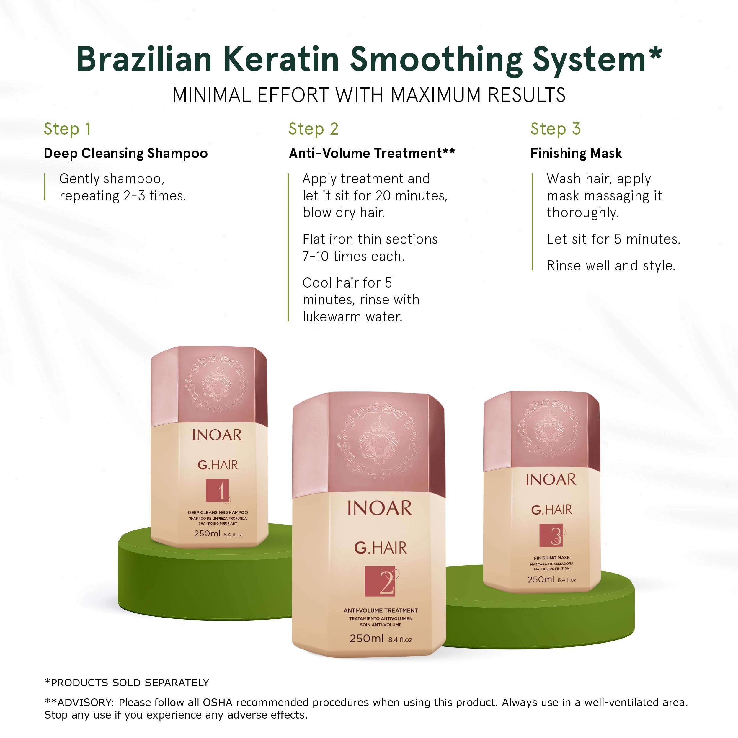 After treatment, sleek shine with INOAR GHair Step 2 keratin.