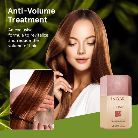 INOAR GHair Step 2 bottle on counter suggesting salon-grade frizz control.