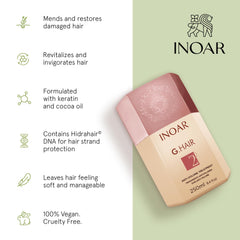 Close-up of INOAR GHair keratin texture indicating deep penetration and smoothing.