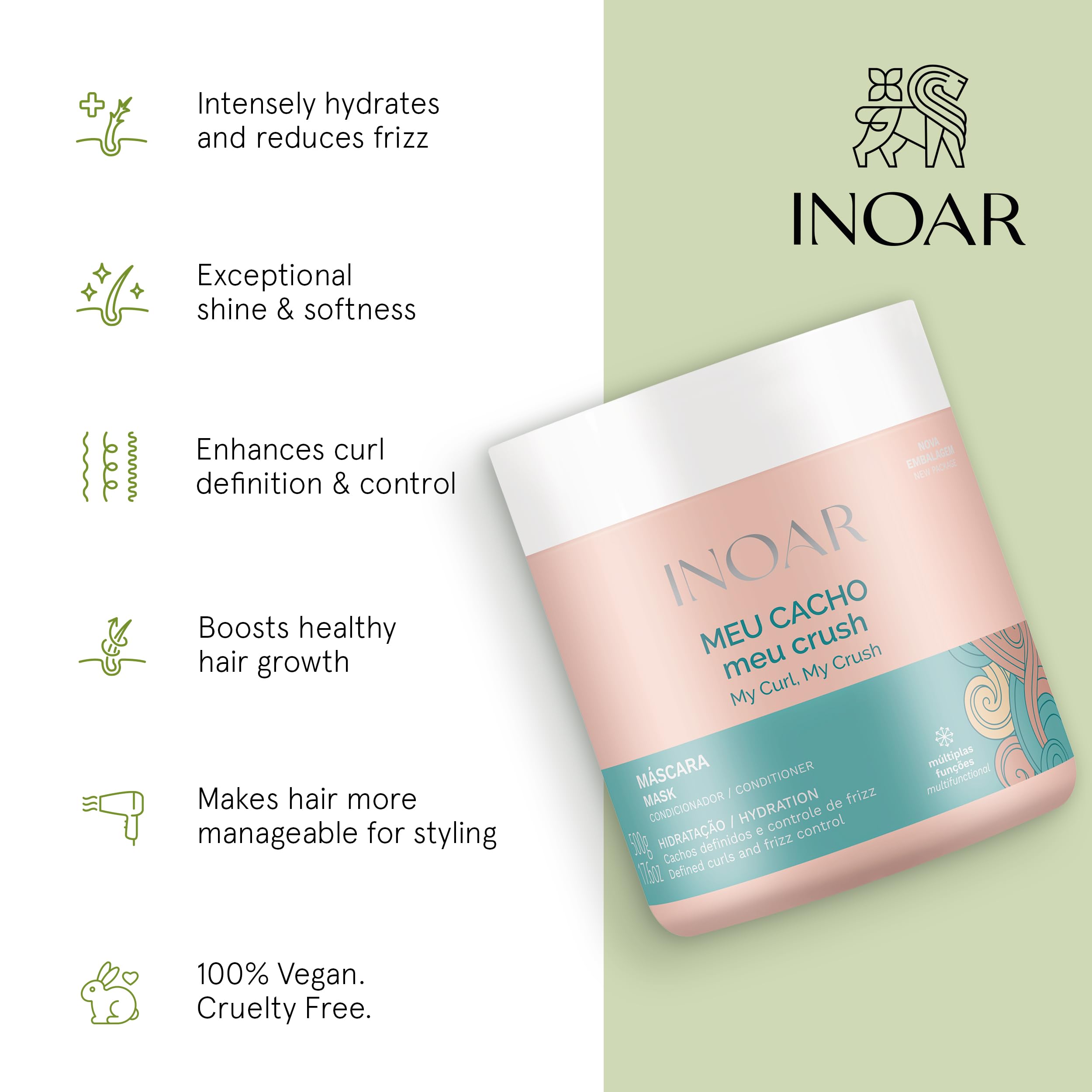 INOAR Meu Cacho Meu Crush plant-based collagen supports deeper moisture and elasticity