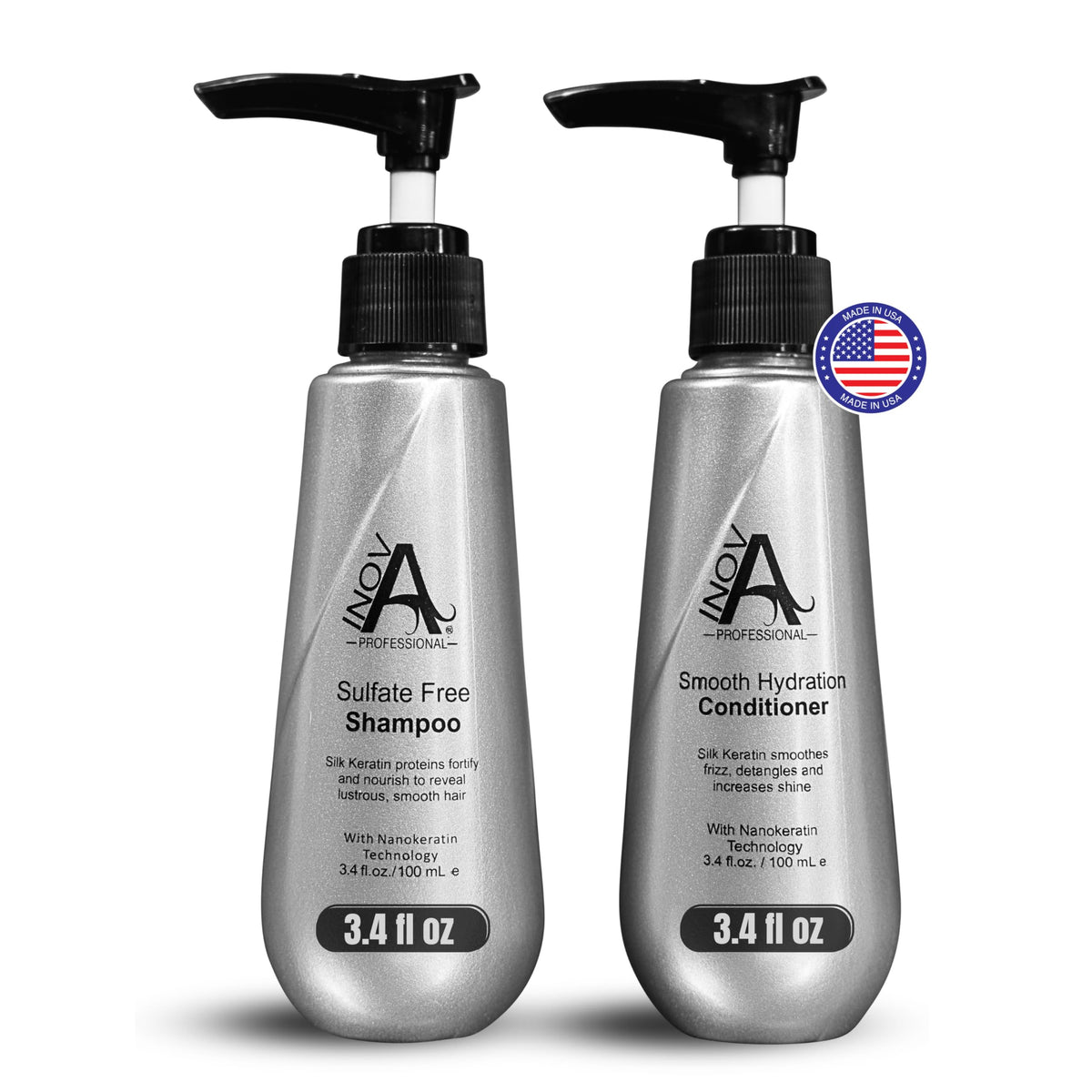 Inova Professional Silk Keratin Shampoo bottle with frizz-control and silky shine for daily cleansing