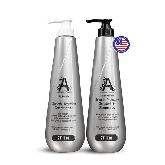Inova Professional Silk Keratin Shampoo bottle for smooth, frizz-control styling