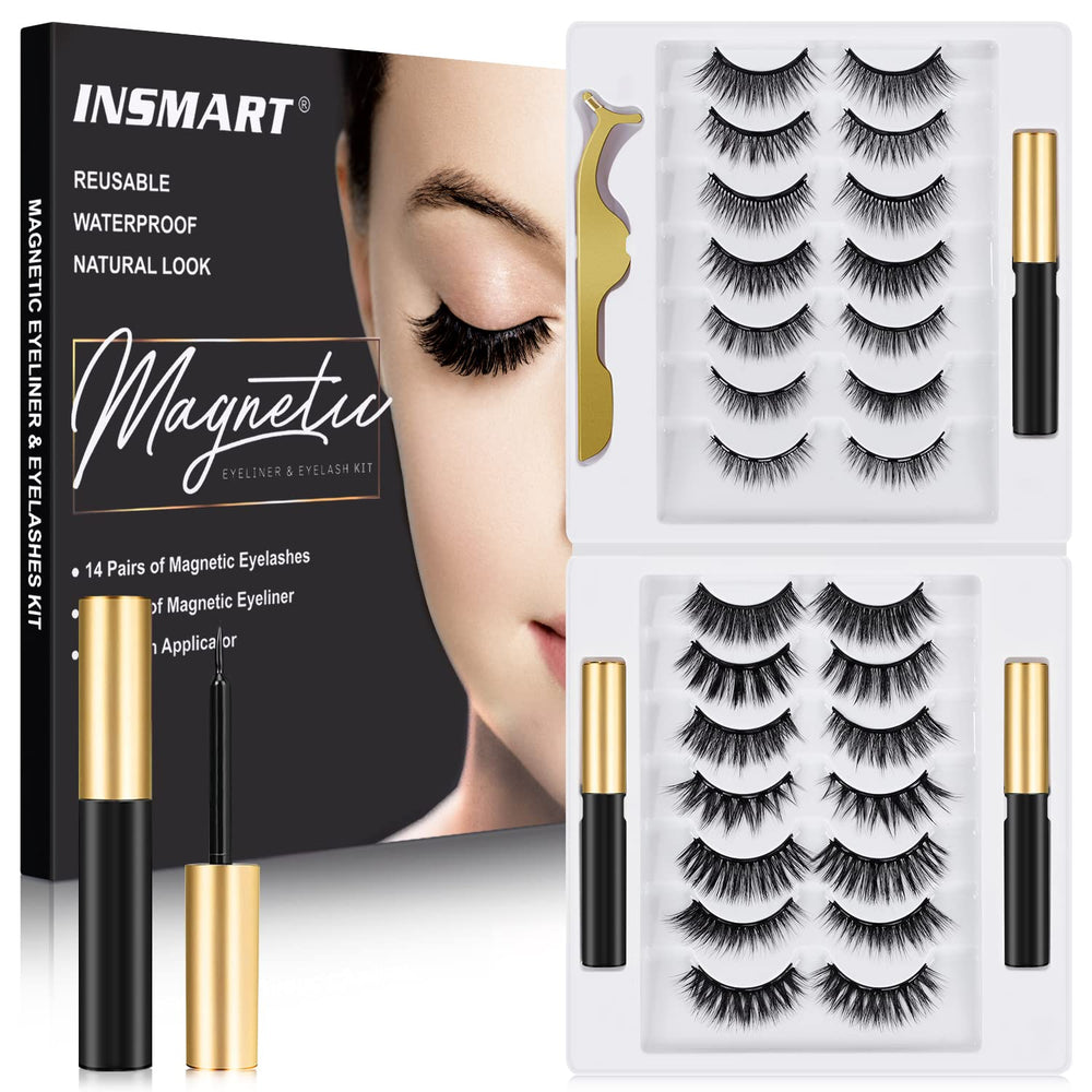 INSMART magnetic eyelashes 14-pair kit, ultra-light for all-day wear and natural volume.