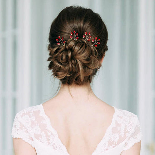 inSowni red rhinestone U-shaped hair pin highlights elegant wedding details