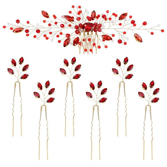 inSowni vintage red crystal hair side comb adds subtle bridal sparkle to updos