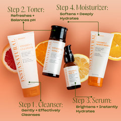 InstaNatural Vitamin C Moisturizer on bathroom shelf with soft lighting.