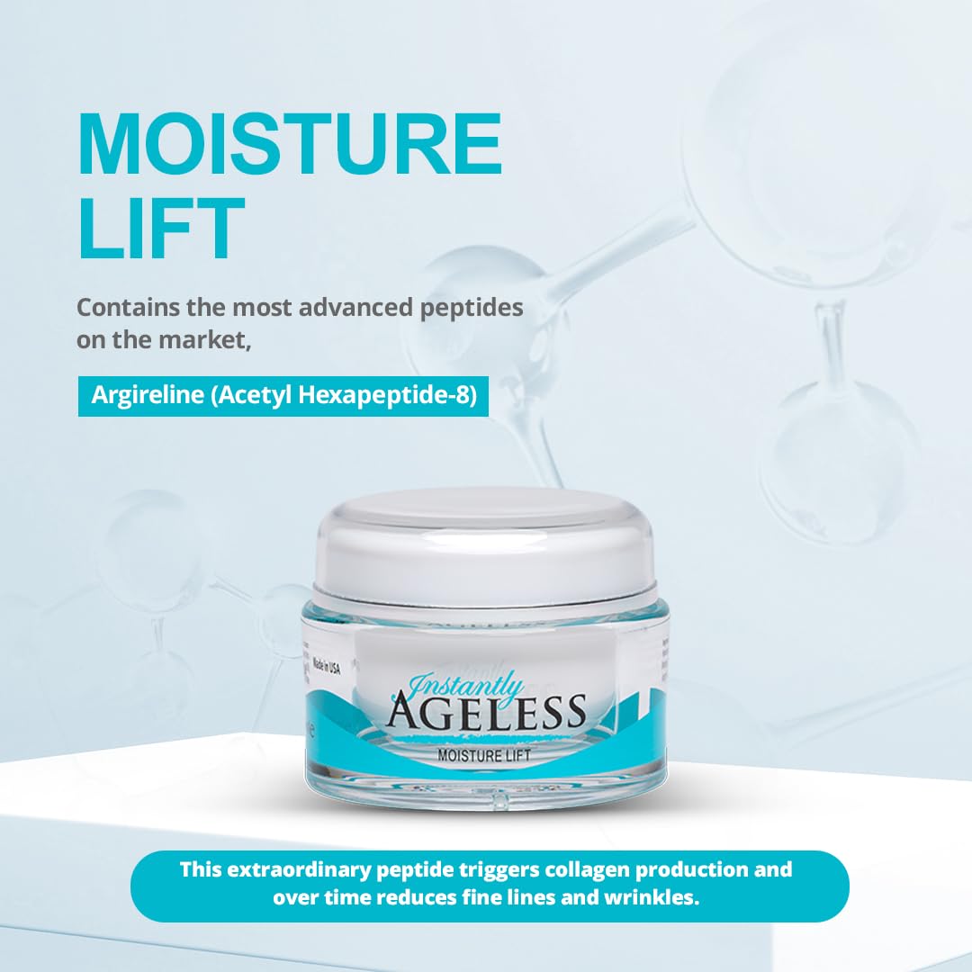 Instantly Ageless Moisture Lift cream texture visible, promising quick absorbing hydration