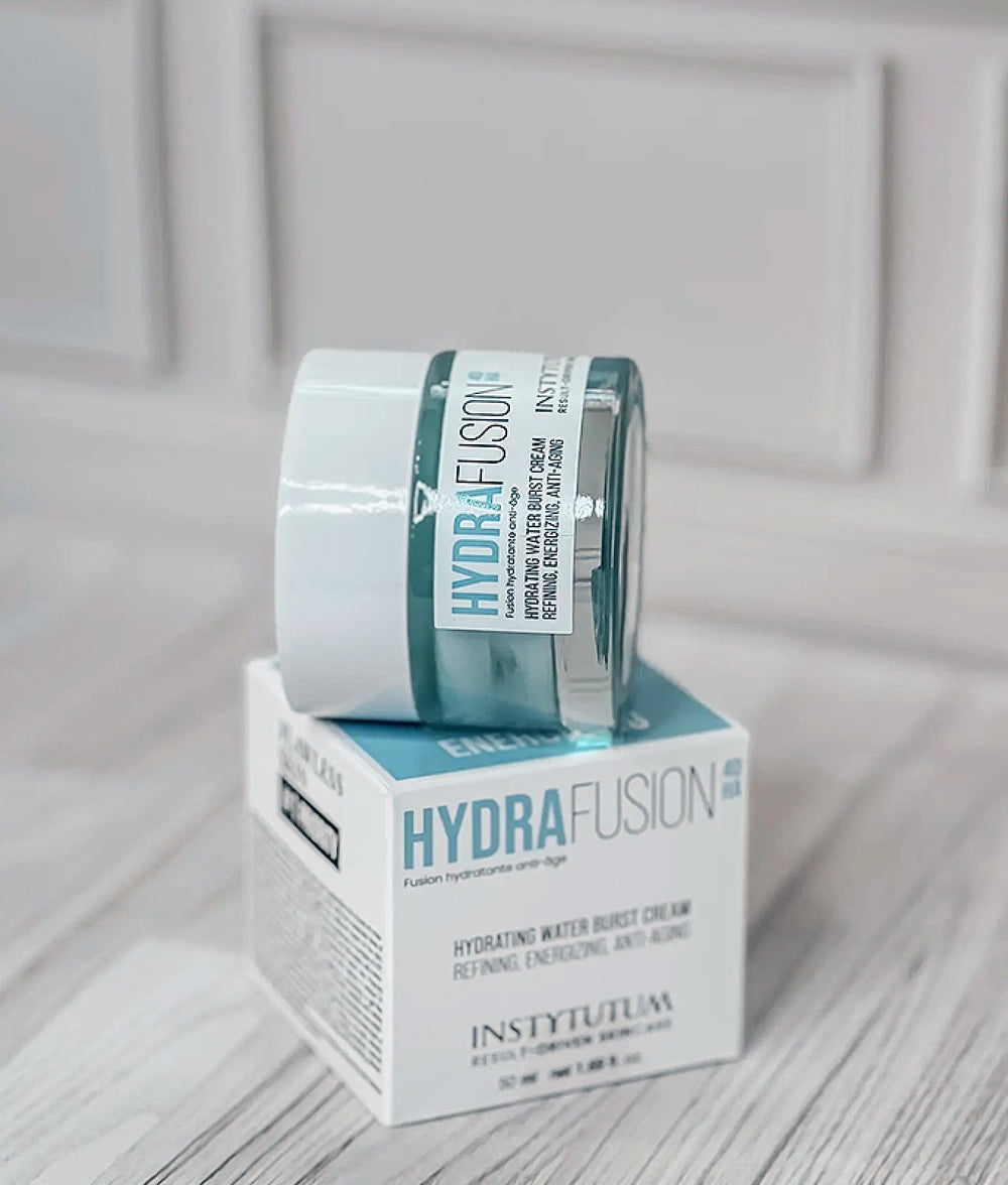 Instytutum HydraFusion texture application showing gel to water transition for hydration