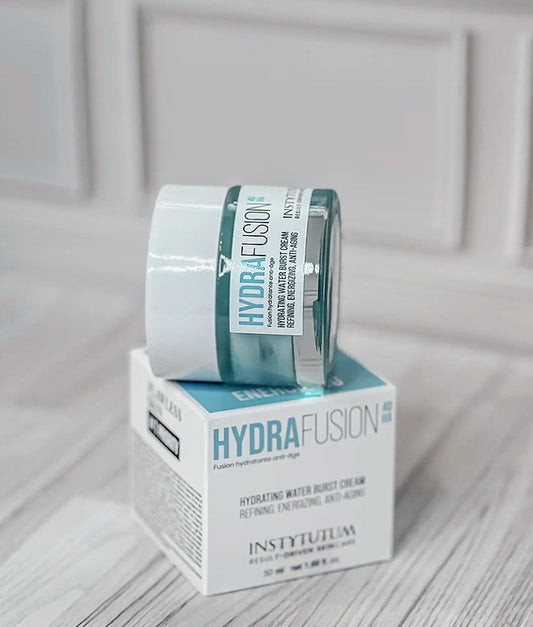 Instytutum HydraFusion texture application showing gel to water transition for hydration