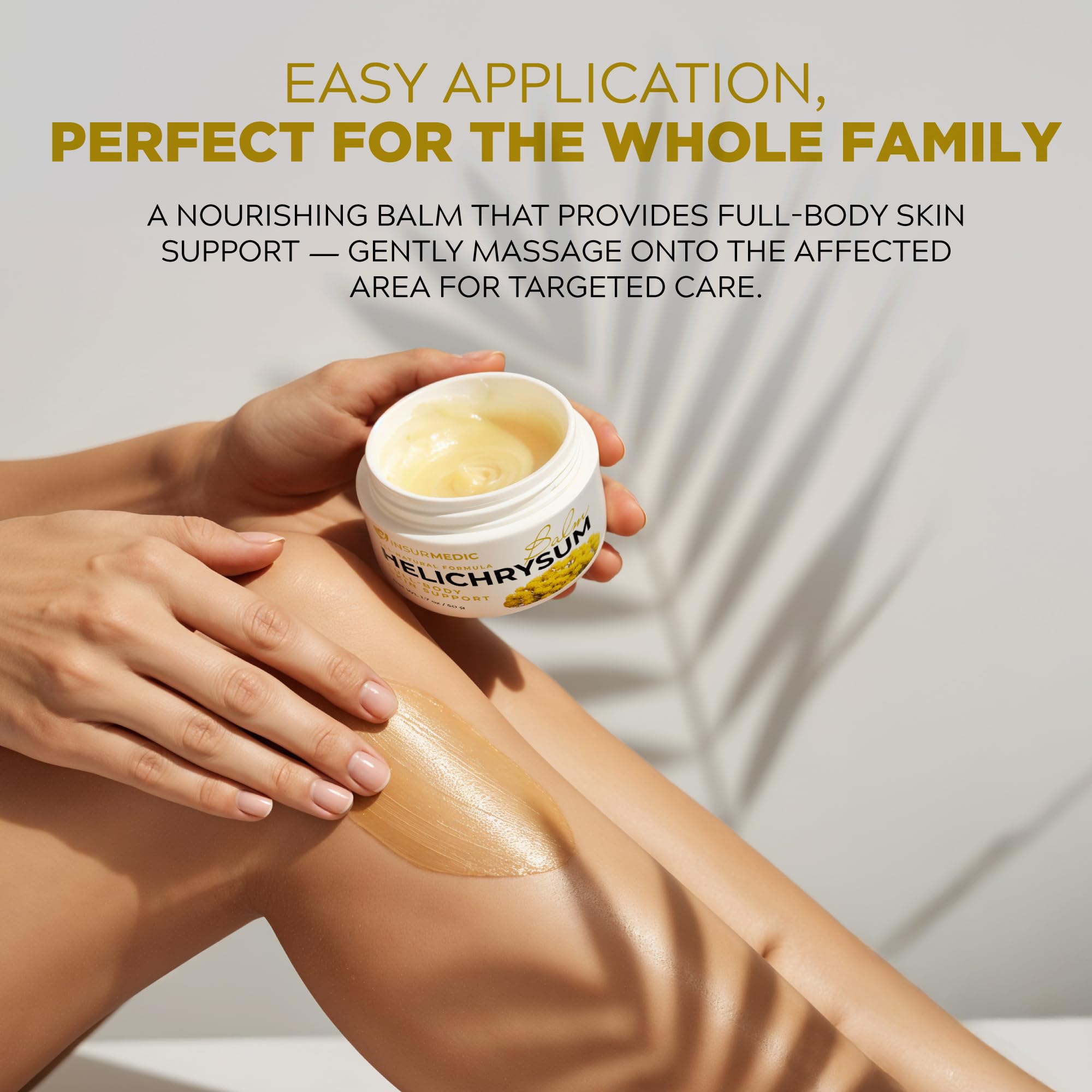 InsurMedic Helichrysum Balm packaging flatlay communicates clean non toxic formula