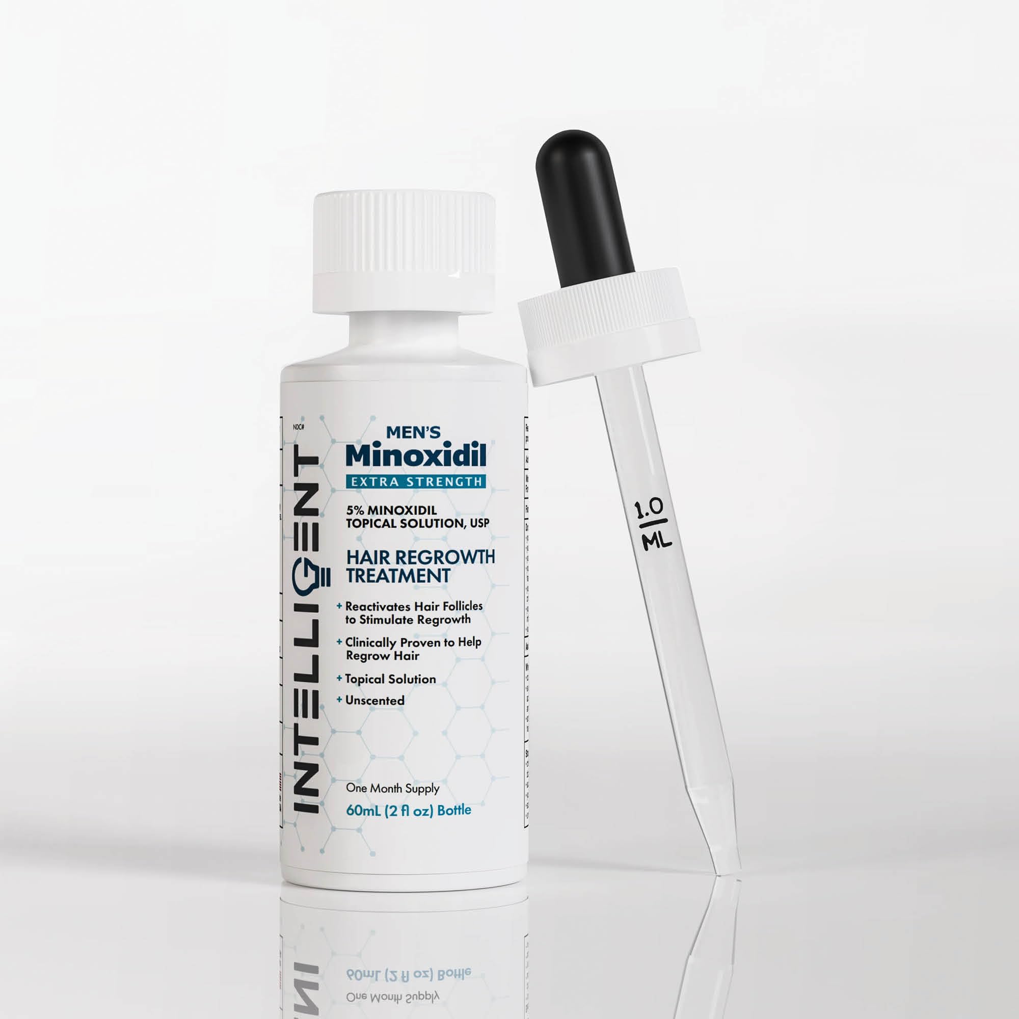 Intelligent Minoxidil bottle demonstrates fast-drying, non-greasy finish.