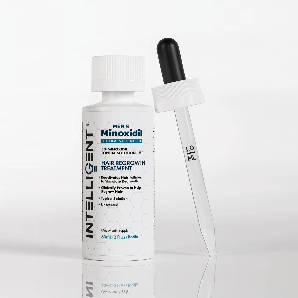 Intelligent Minoxidil bottle demonstrates fast-drying, non-greasy finish.