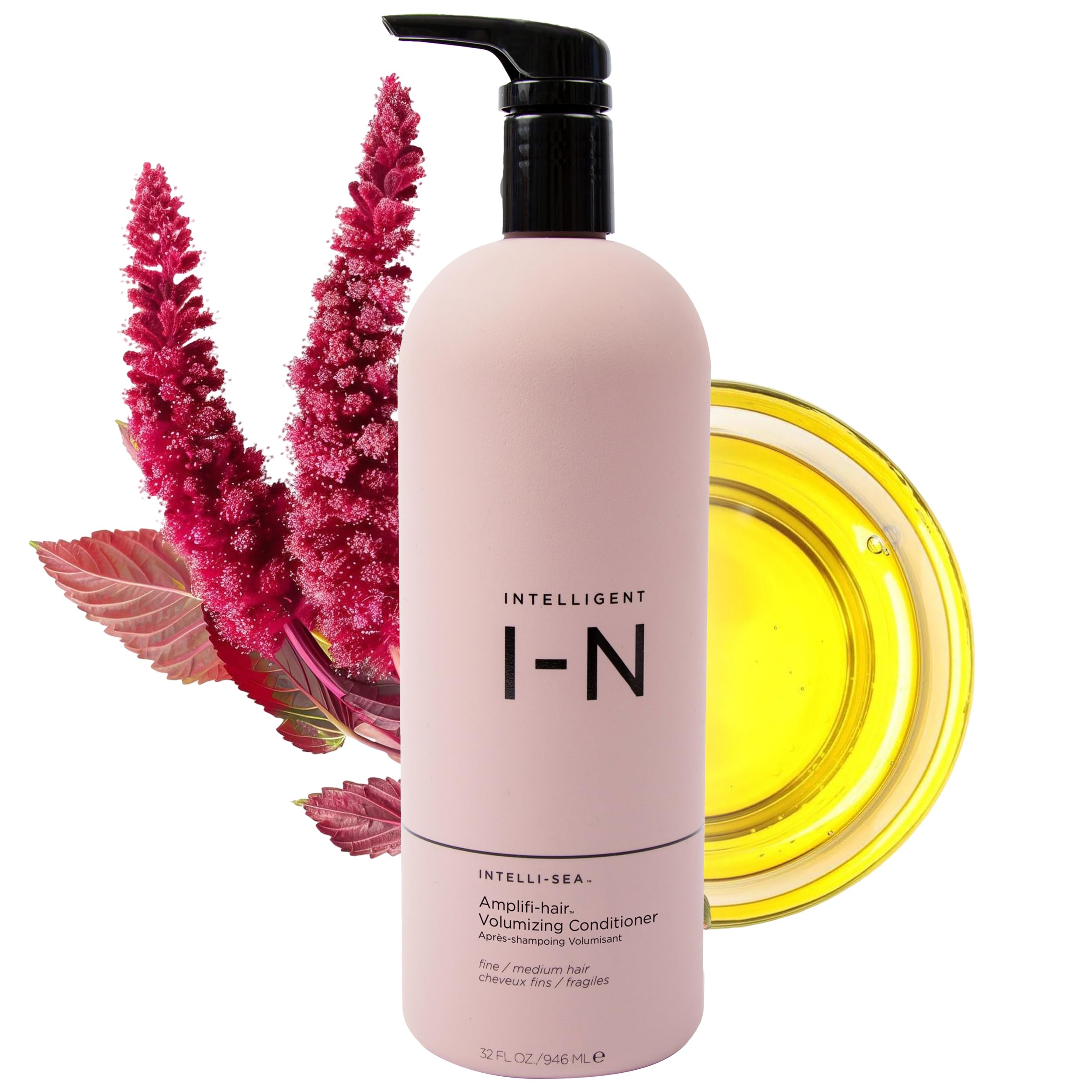 Intelligent Nutrients Amplifi-hair bottle being poured for weightless conditioning